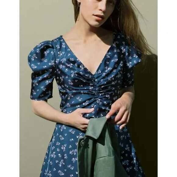 Ciao Lucia Tatiana Printed Silk Twill Dress in Navy Multi - Blue Floral - Picture 1 of 16